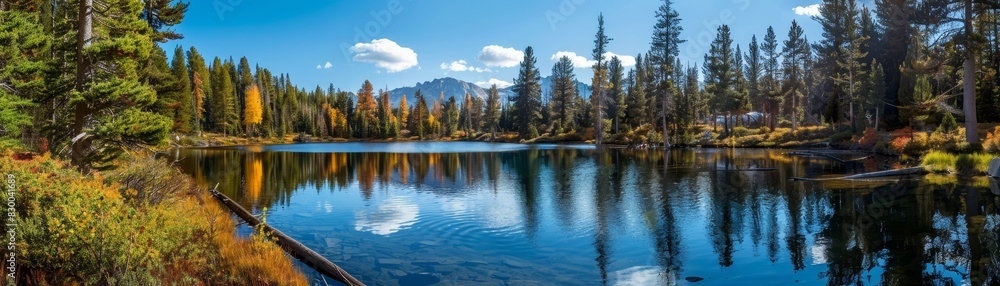 Mountain lake surrounded by trees, tranquil and reflective, serene and peaceful, natural beauty, vibrant colors, clear water, untouched wilderness, copy space. Mountain lake surrounded by trees, tranquil and reflective, serene and peaceful, natural beauty, vibrant colors, clear water, untouched wilderness, copy space.