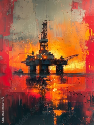 Oil rigs abstract painting