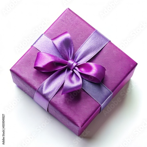 Purple Gift Box With Bow on White Background. Generative AI