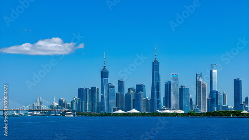 panorama of the city, sky line view, amazing sky line, ai generated © Kim