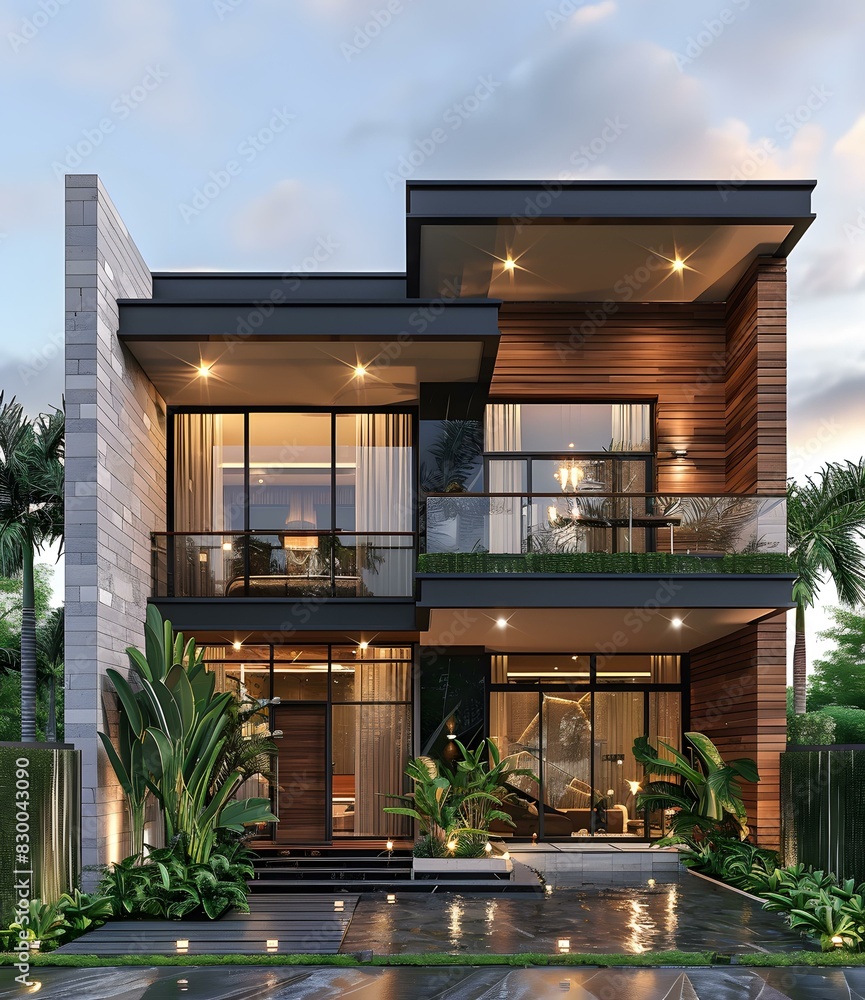 A Modern House with Palm Trees A Modern House with Palm Trees