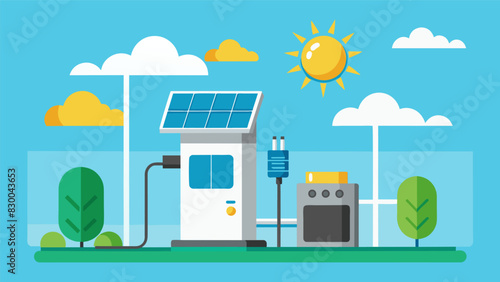 The charging station was powered by a solar array harnessing the suns energy to keep the eVTOLs running cleanly and efficiently.. Vector illustration