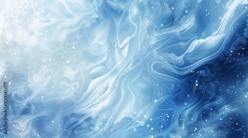 Winter-inspired background with liquid-like blue and white textures blurred edges and light shimmer backdrop