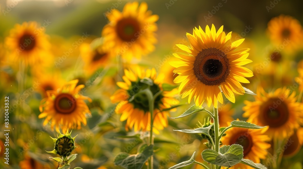 Sunflowers in a field, vibrant and tall, natural beauty, sunny and cheerful, serene landscape, bright and colorful, agricultural scene, copy space. Sunflowers in a field, vibrant and tall, natural beauty, sunny and cheerful, serene landscape, bright and colorful, agricultural scene, copy space.