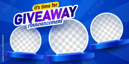 Giveaway winner announcement social media post template. Giveaway winner announcement with three winners.