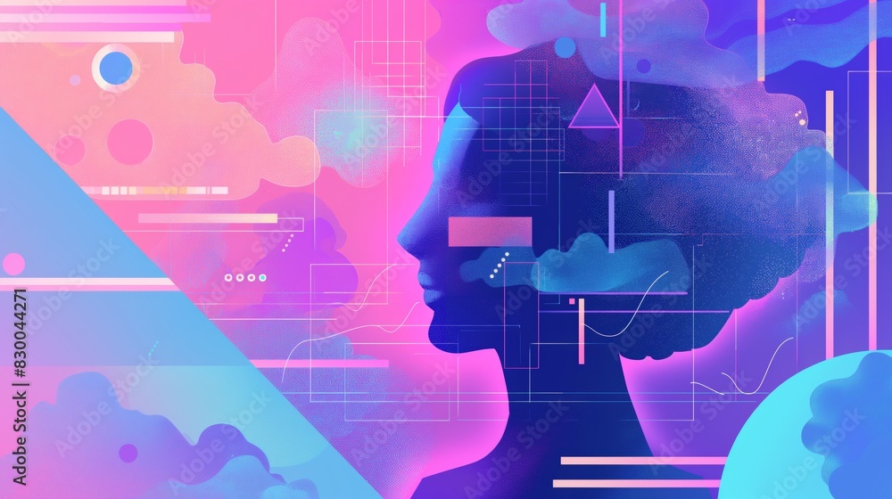 Fototapeta premium Digital art of a woman’s silhouette in a futuristic abstract design illustration.