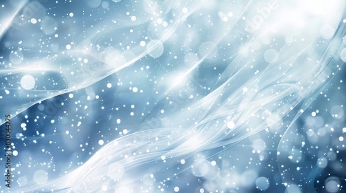 Winter-themed abstract featuring swirling blue and white textures light reflections and bokeh effect backdrop