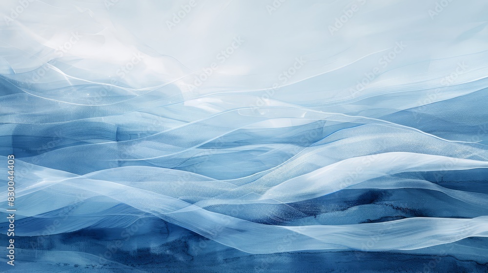 Fototapeta premium Flowing blue lines frost textures and a light mist in a winter landscape background backdrop