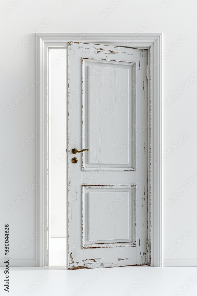 A transparent door opening into an enigmatic void, isolated on a white background A transparent door opening into an enigmatic void, isolated on a white background