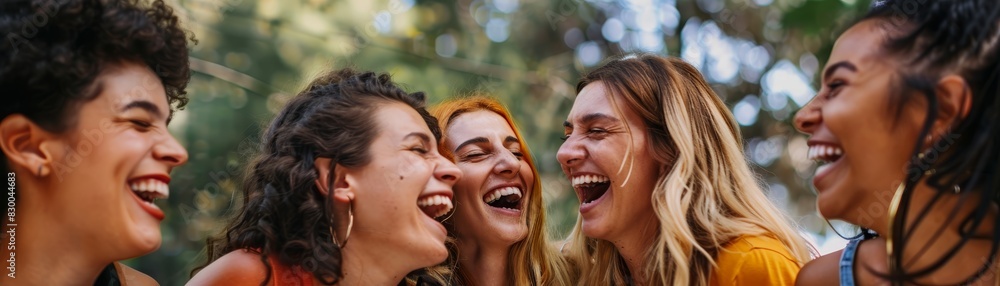 Group of friends laughing together, joyful and connected, outdoor setting, natural beauty, happy moments, vibrant and lively, deep bond, bright and cheerful, copy space. Group of friends laughing together, joyful and connected, outdoor setting, natural beauty, happy moments, vibrant and lively, deep bond, bright and cheerful, copy space.