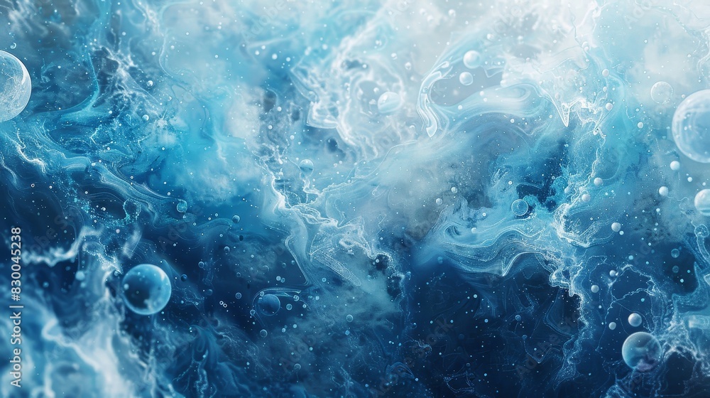 Marble-like blue textures with glowing orbs and misty overlay in a winter-themed background backdrop Marble-like blue textures with glowing orbs and misty overlay in a winter-themed background backdrop