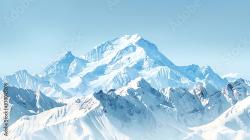 Snow-capped mountain peaks under a clear blue sky.