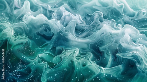 Abstract wallpaper featuring swirling blue and green gradients with glowing particles backdrop