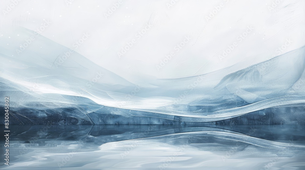 Swirling blue and white lines with icy reflections and shimmering light in a winter landscape backdrop