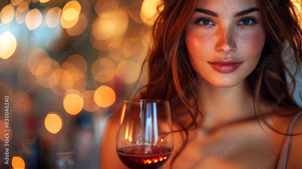 An elegant woman in a lace plunging neckline holds a glass of red vine that exudes sensuality and sophistication. Party concept. An elegant woman in a lace plunging neckline holds a glass of red vine that exudes sensuality and sophistication. Party concept.