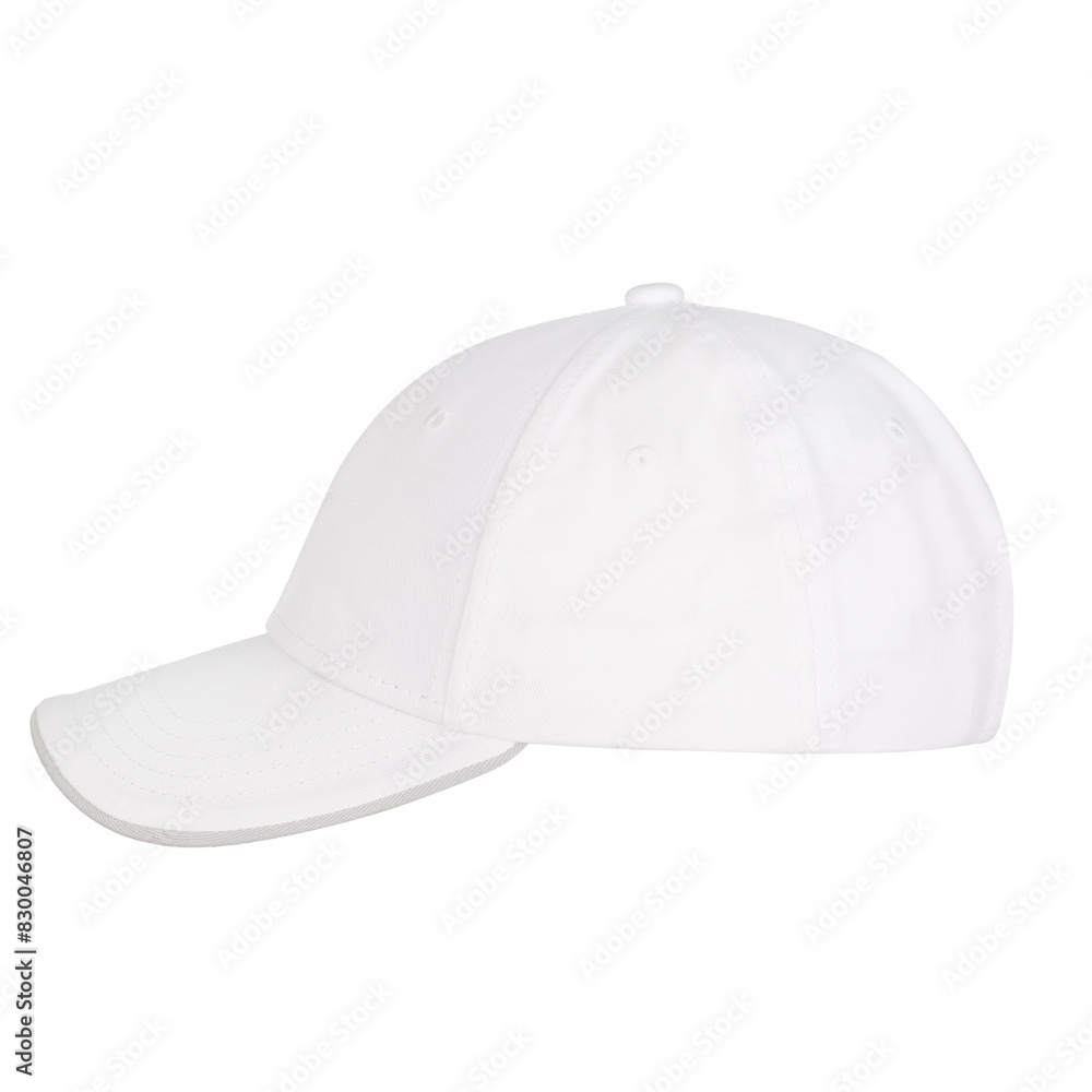 Side View White Baseball Cap, Isolated. Side View White Baseball Cap, Isolated.