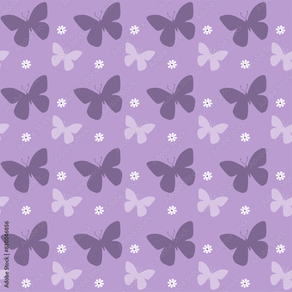cute hand drawn purple butterfly pattern seamless design background