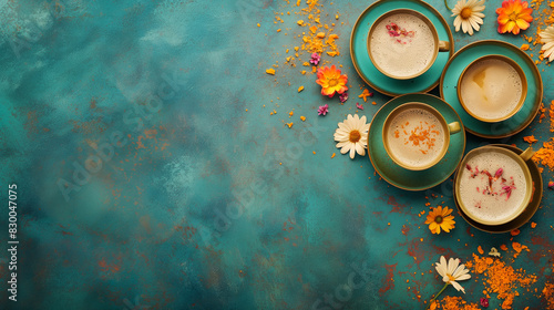 Chai tea rituals during Indian celebration, background with empty space for text  photo