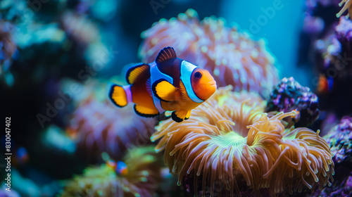Clownfish entertain amid anemones, split-view radiates with islands lush tropical allure  © fotogurmespb