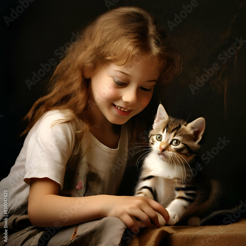 a girl playing with her kitten