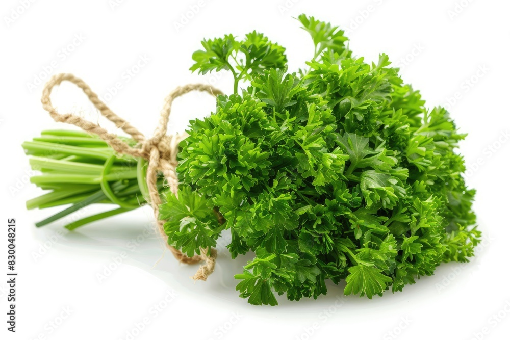 Fresh parsley bouquet tied with a string isolated on white background Fresh parsley bouquet tied with a string isolated on white background