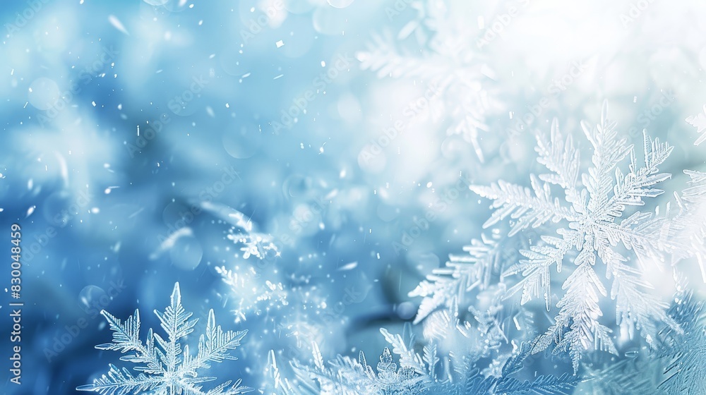 Abstract background featuring gradient from deep blue to icy white light effects and snowflake textures backdrop Abstract background featuring gradient from deep blue to icy white light effects and snowflake textures backdrop