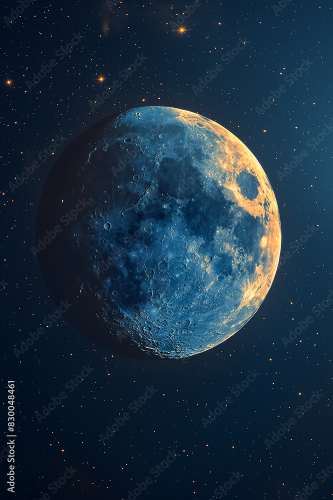 Obraz premium Crescent moon nestled among stars, isolated on a dark blue gradient background 