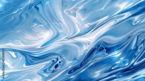 Background with blue and white liquid effect silver hints and light reflections backdrop
