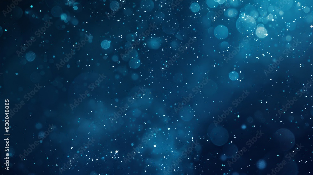 Background with gradient from navy to icy blue light trails and glowing dots creating a serene winter ambiance backdrop