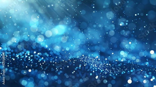 Background with gradient from navy to icy blue light trails and glowing dots creating a serene winter ambiance backdrop