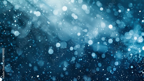 Abstract background featuring gradient from navy to icy blue light trails and glowing dots creating a serene winter ambiance backdrop