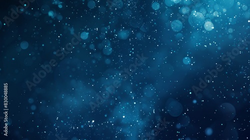 Background with gradient from navy to icy blue light trails and glowing dots creating a serene winter ambiance backdrop