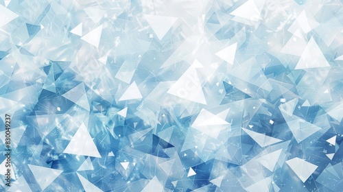 Abstract mosaic featuring blue and white triangles crystalline textures and shimmering effect backdrop