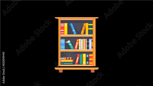 brown wooden modern cartoon school bookshelf 3 rows single icon generative ai