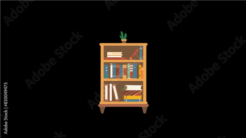 small brown wooden book shelf full of small books plant on top shelf single icon generative ai