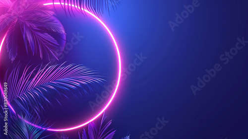 Illuminated Neon Circle with Exotic Palm Overlays