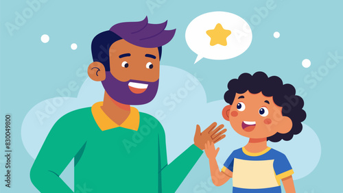 A parent and child excitedly discussing the new and unique afterschool program they just signed up for.. Vector illustration