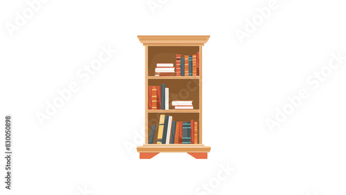 tall slender modern 3 row brown wooden book shelf fulls of different size books resizable vector generative ai