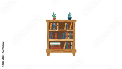 brown wooden bookshelf full of books cactus on top resizable vector generative ai
