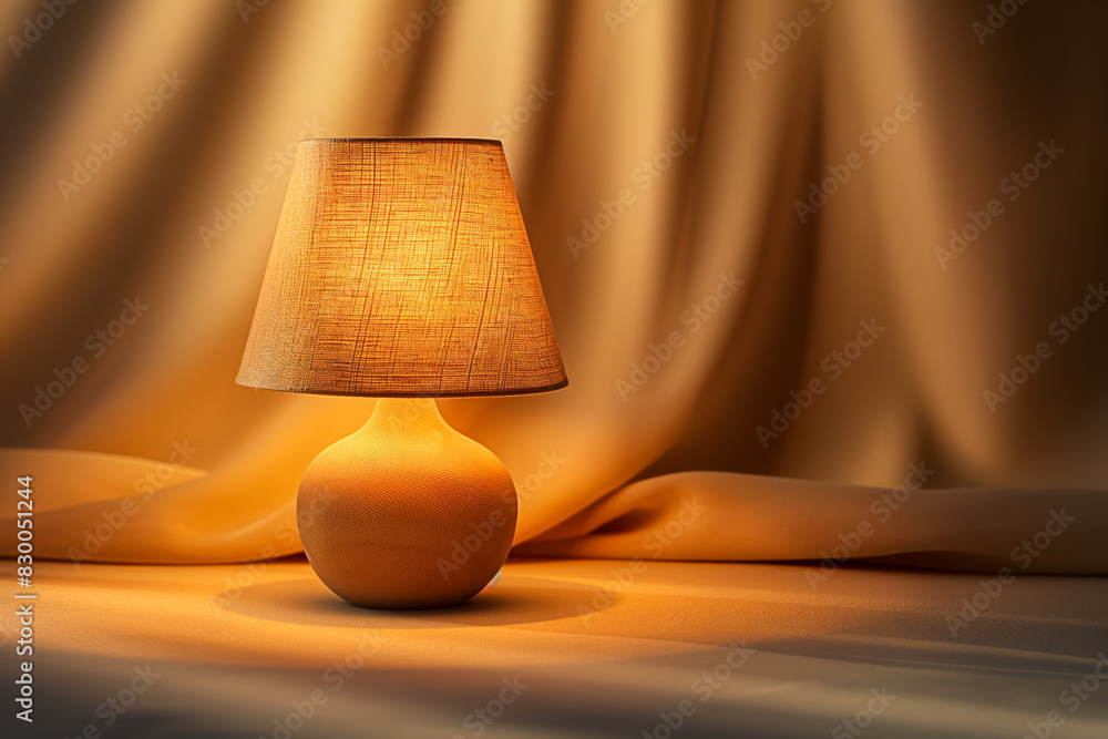 Glowing night lamp casting soft shadows, isolated on a beige gradient background Glowing night lamp casting soft shadows, isolated on a beige gradient background