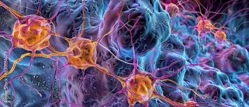 3D illustration of a neurons. photo