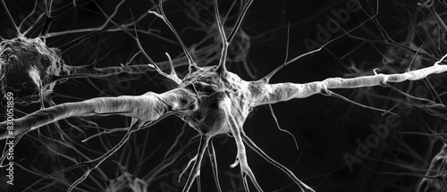 3D illustration of neurons. Neurons are the building blocks of the nervous system. photo