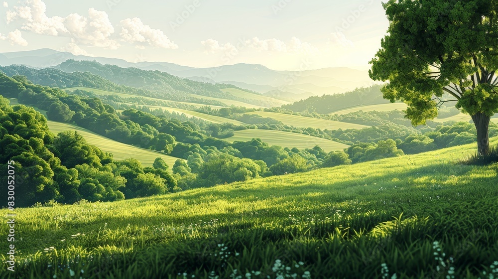 Nature and Landscapes Countryside: An illustration of a peaceful countryside scene