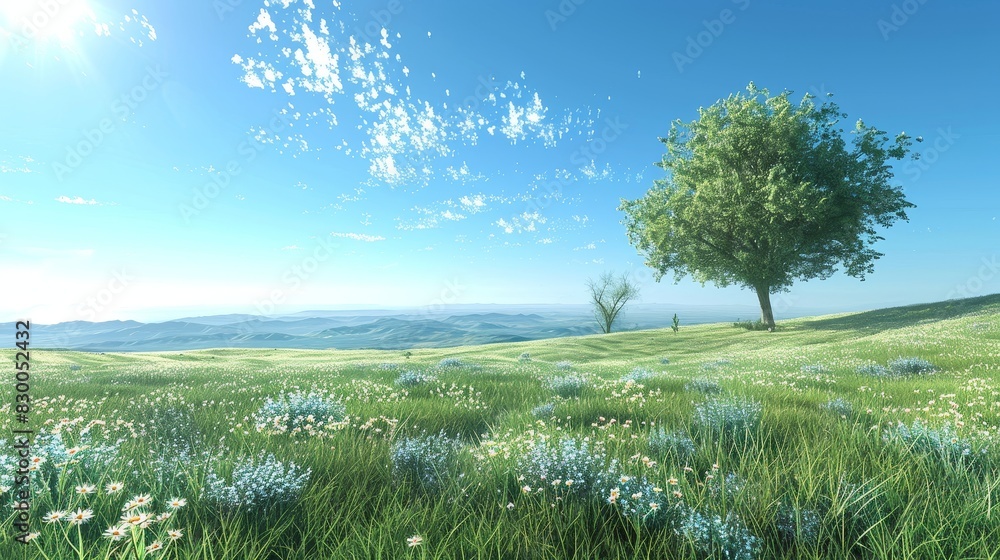 Obraz premium Nature and Landscapes Meadow: A 3D copy space background of a peaceful meadow