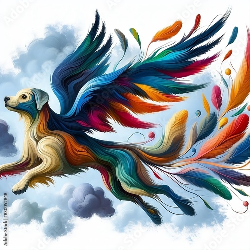 An abstract illustration of Dog with wings