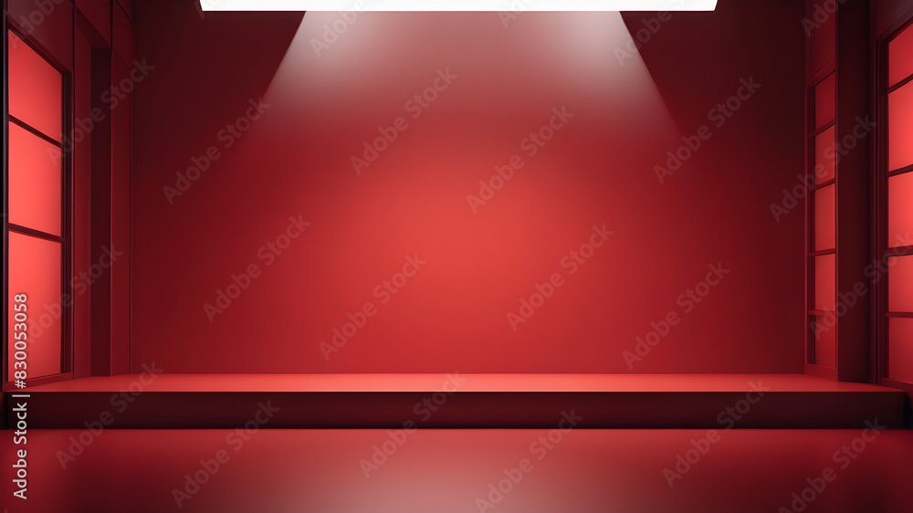 Abstract red studio background for product presentation. Backdrop with shadows of window for display product. Generative AI Abstract red studio background for product presentation. Backdrop with shadows of window for display product. Generative AI