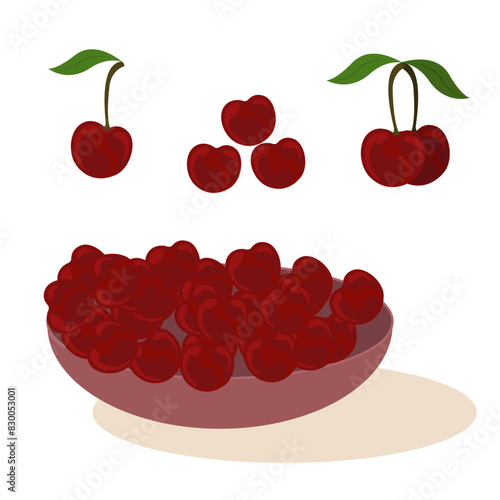 Bowl Sweet cherry set icon vector illustration design