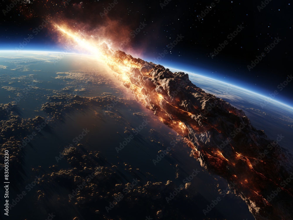 Meteor Impact on Earth Fiery Asteroid Colliding with the Planet
