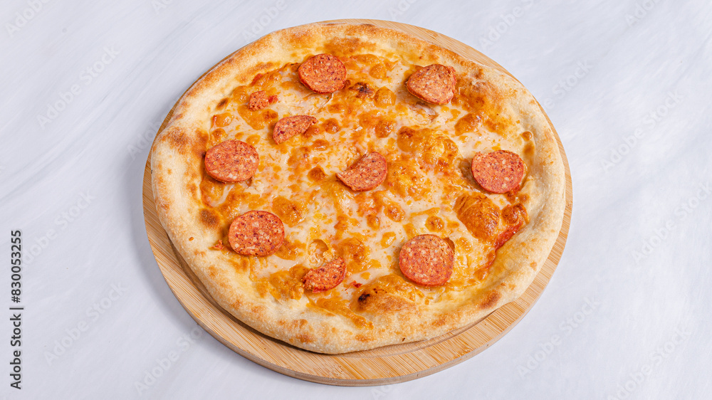 Delicious Italian pizza isolated top view Delicious Italian pizza isolated top view