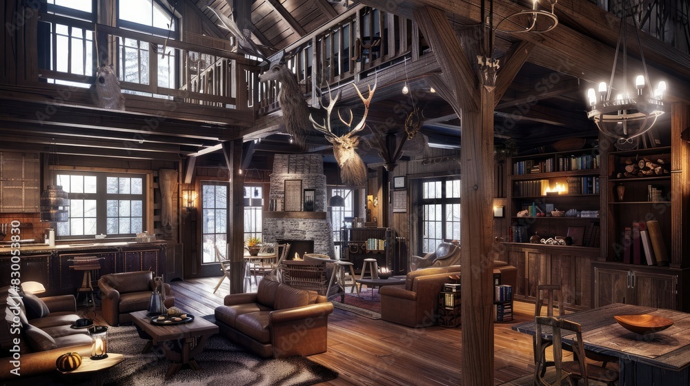 Rustic hunting house interior Generative AI Rustic hunting house interior Generative AI